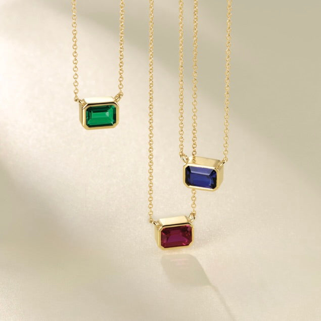 Sert of Necklaces with Emerald Cut birthstones from May, September, and July