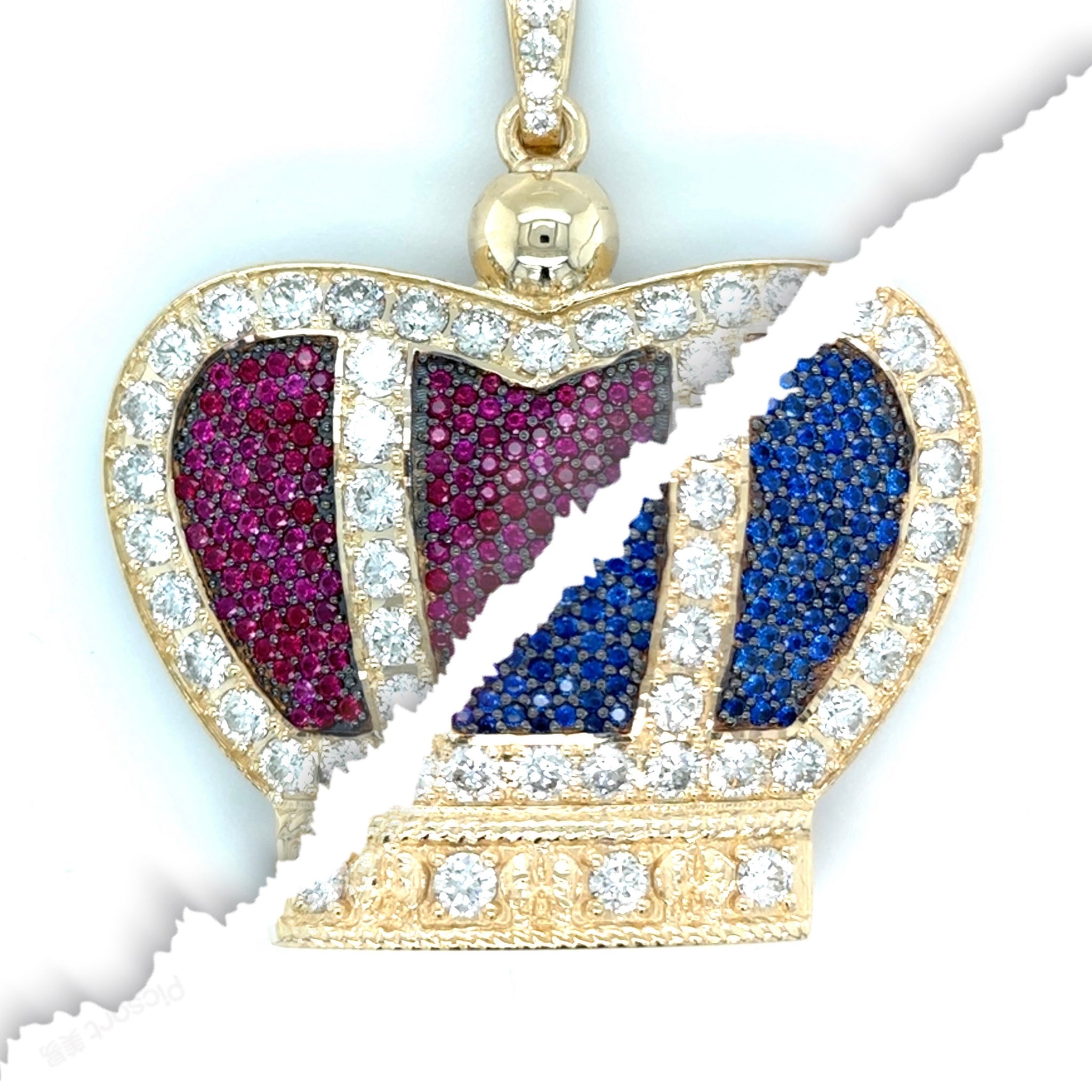 Diamond Pendant that flips between blue and ruby colored stones 