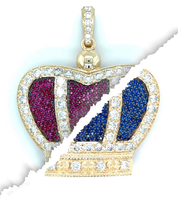 Diamond Pendant that flips between blue and ruby colored stones 