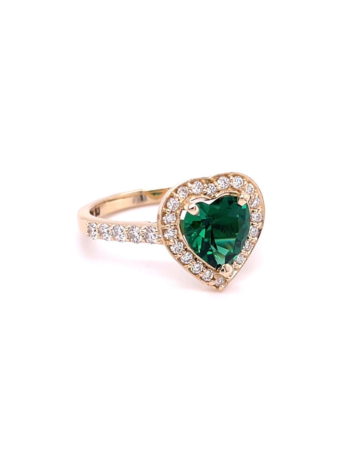 Green Heart ring with diamond halo accent 