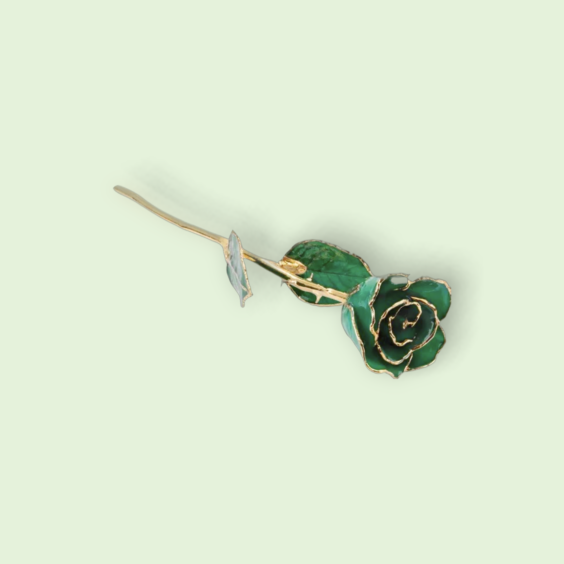 Green rose-shaped earring on a light green background