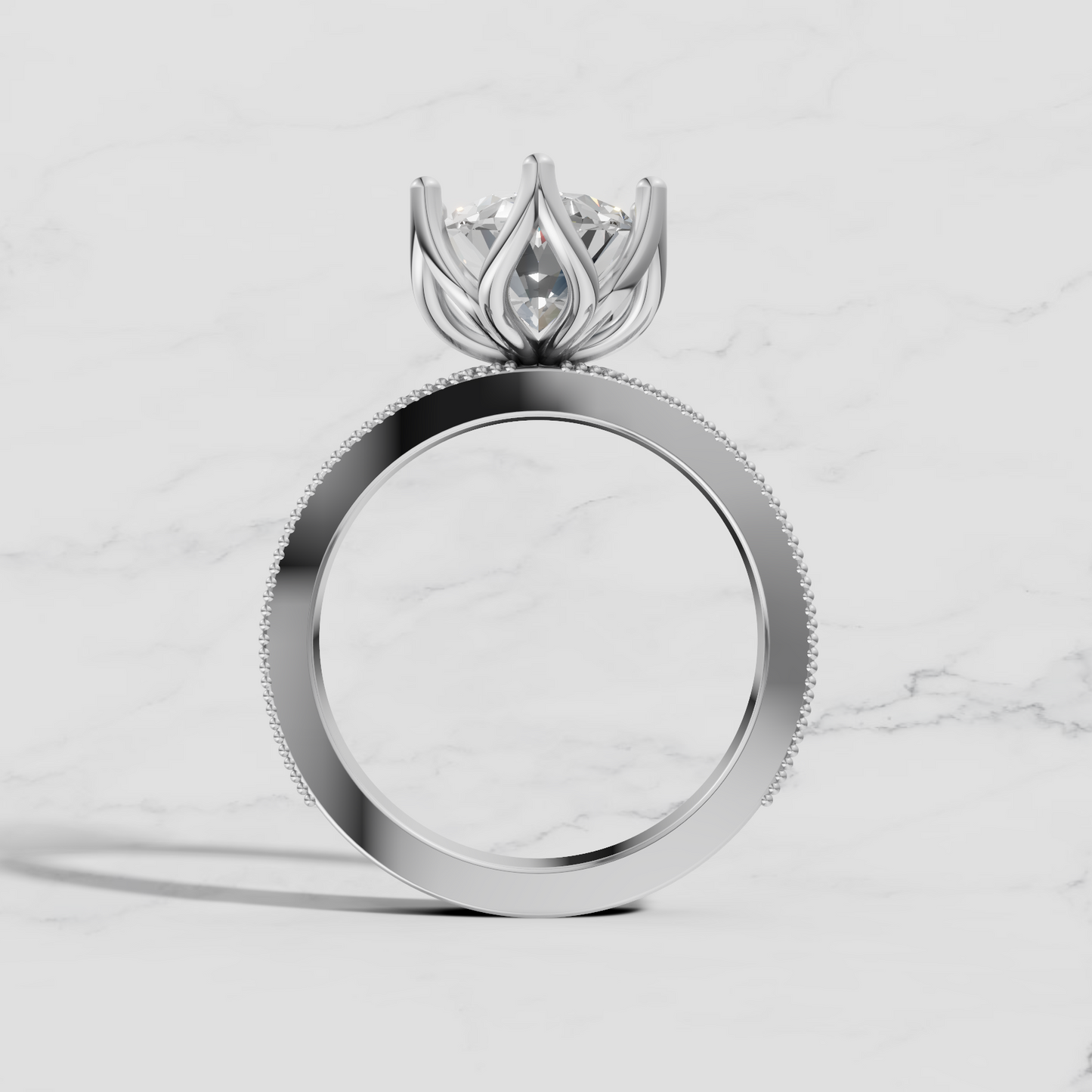 14K Oval Solitaire Sculpted Engagement Ring - Lab Diamond