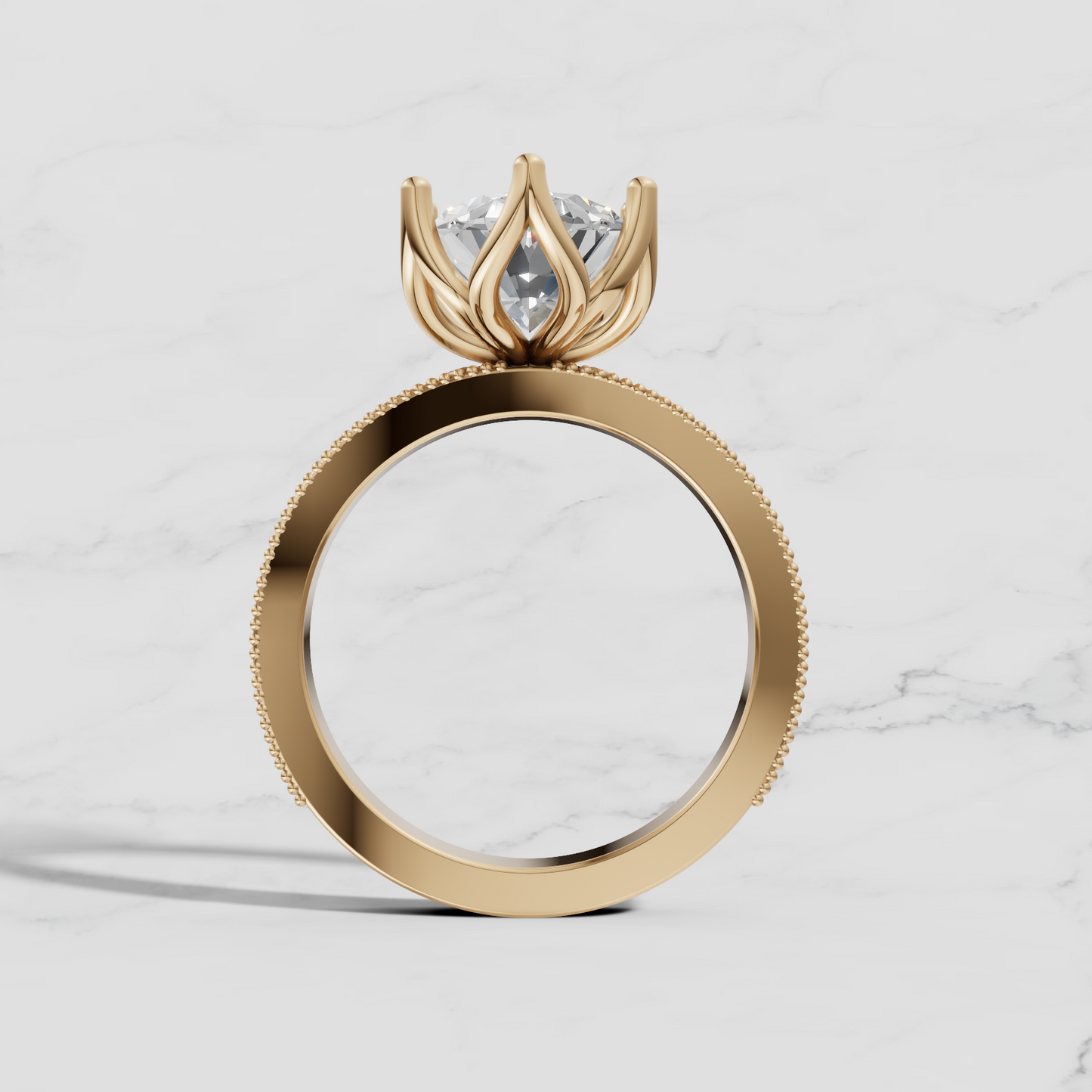 14K Oval Solitaire Sculpted Engagement Ring - Lab Diamond