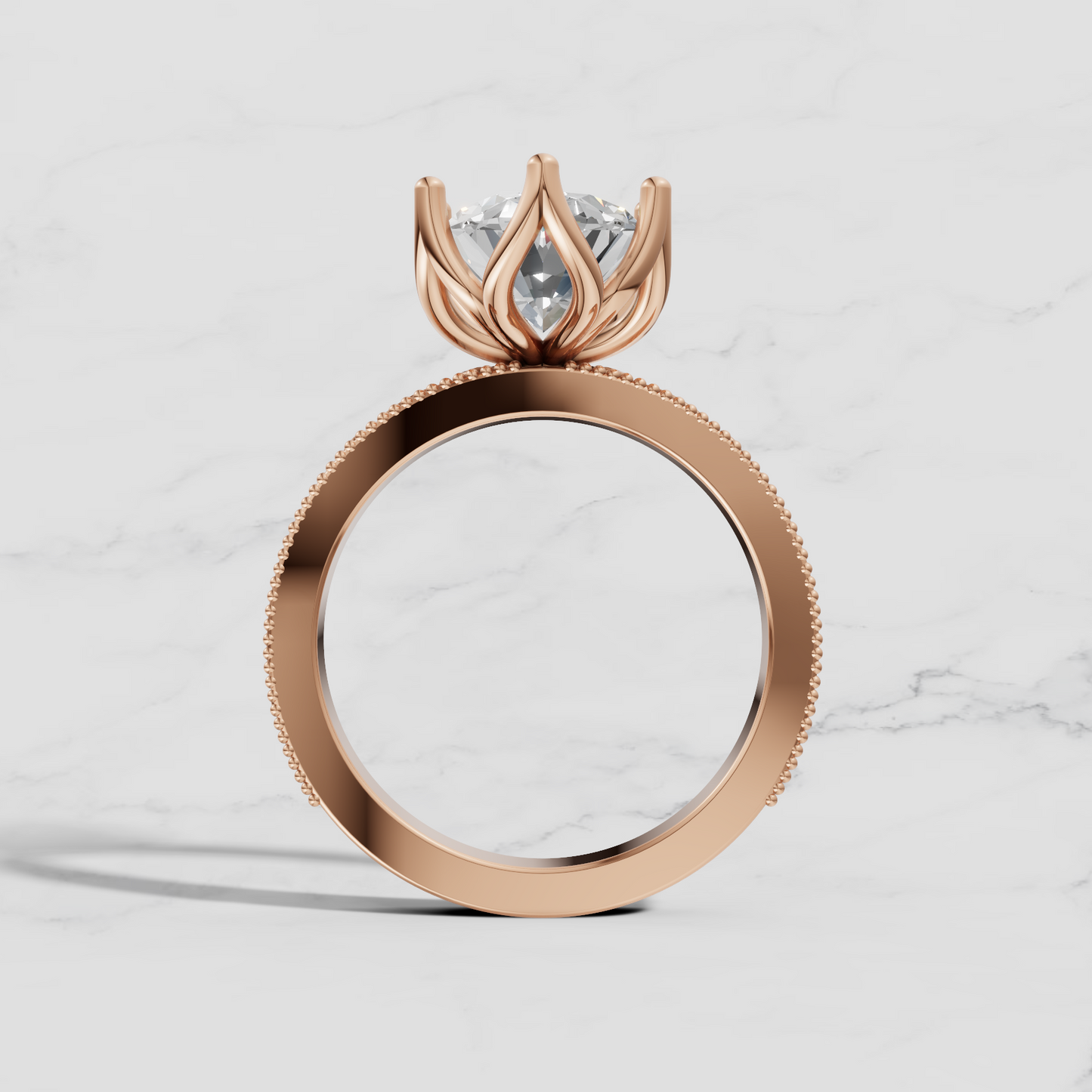 14K Oval Solitaire Sculpted Engagement Ring - Lab Diamond