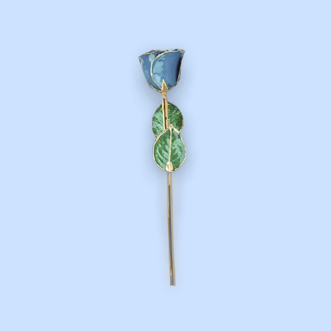 Decorative hair stick with blue and green leaves on a light blue background