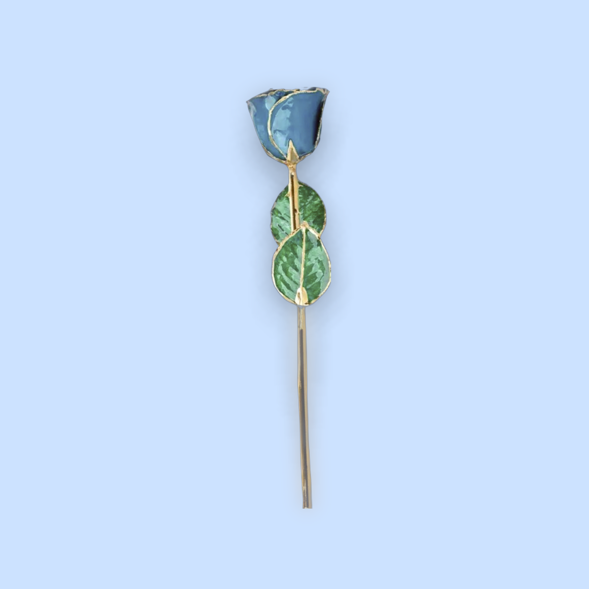 Decorative hair stick with blue and green leaves on a light blue background
