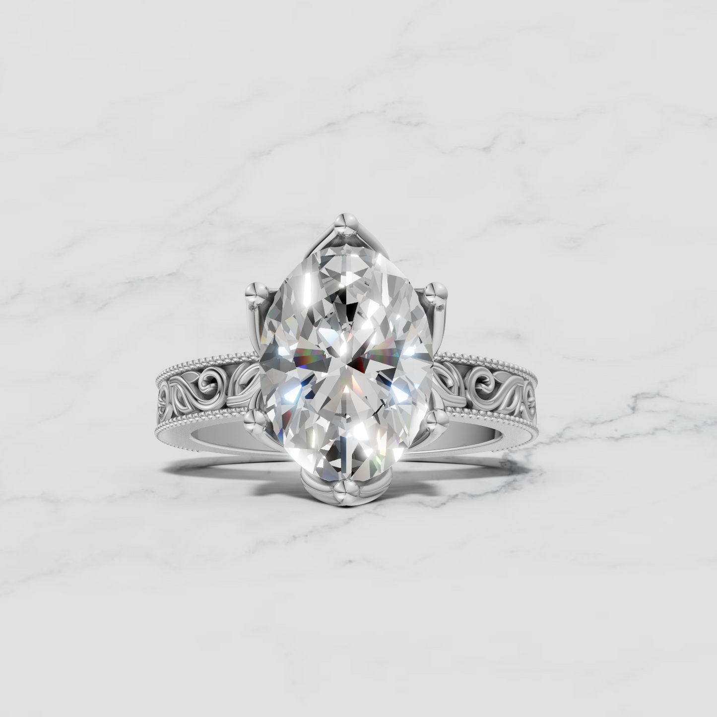 14K Oval Solitaire Sculpted Engagement Ring - Lab Diamond