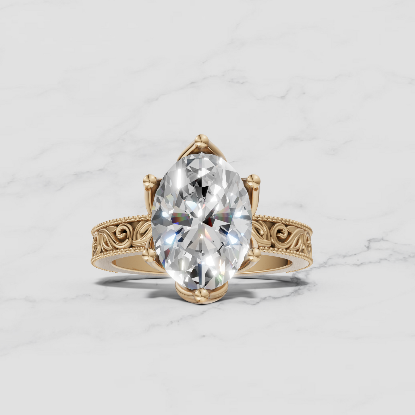 14K Oval Solitaire Sculpted Engagement Ring - Lab Diamond