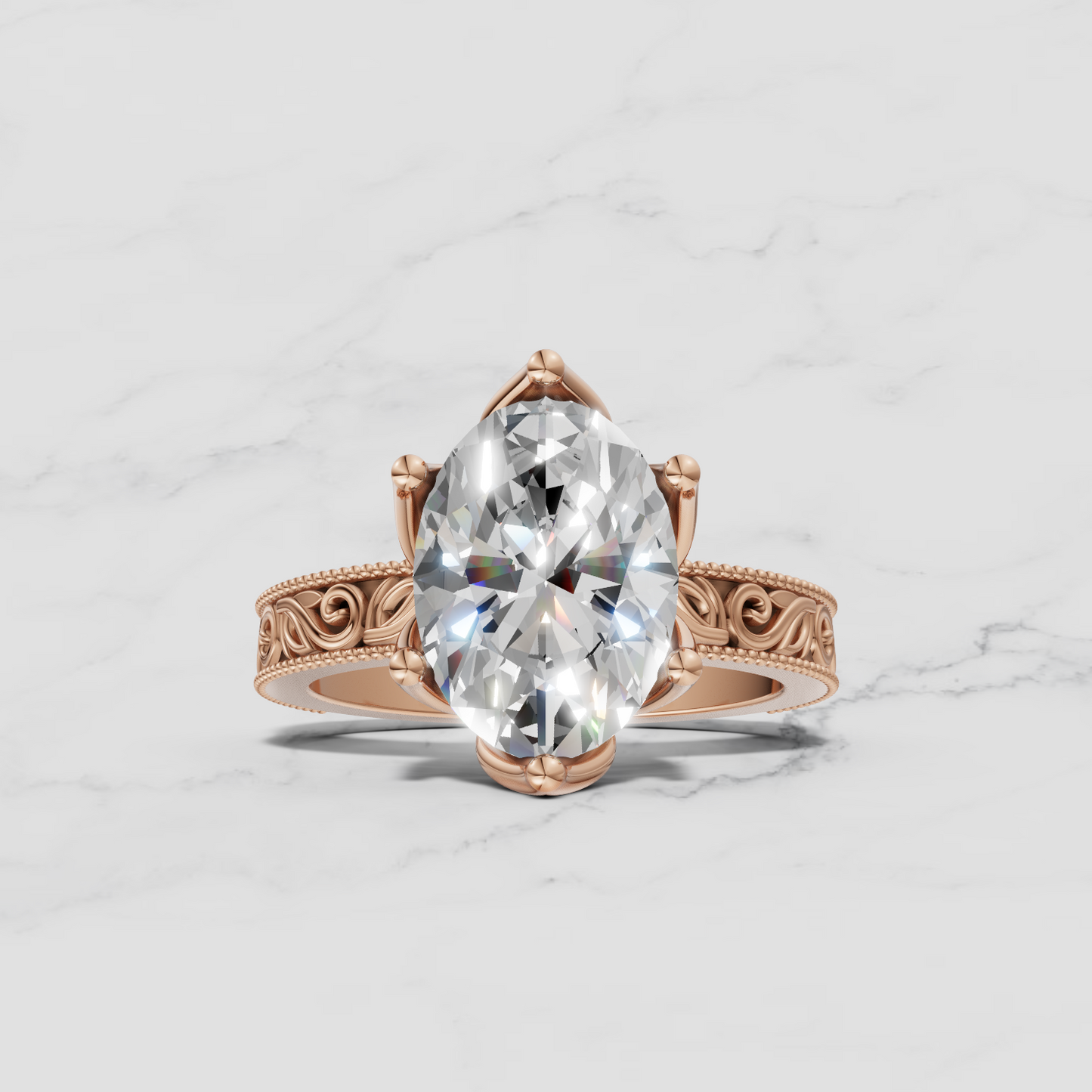14K Oval Solitaire Sculpted Engagement Ring - Lab Diamond