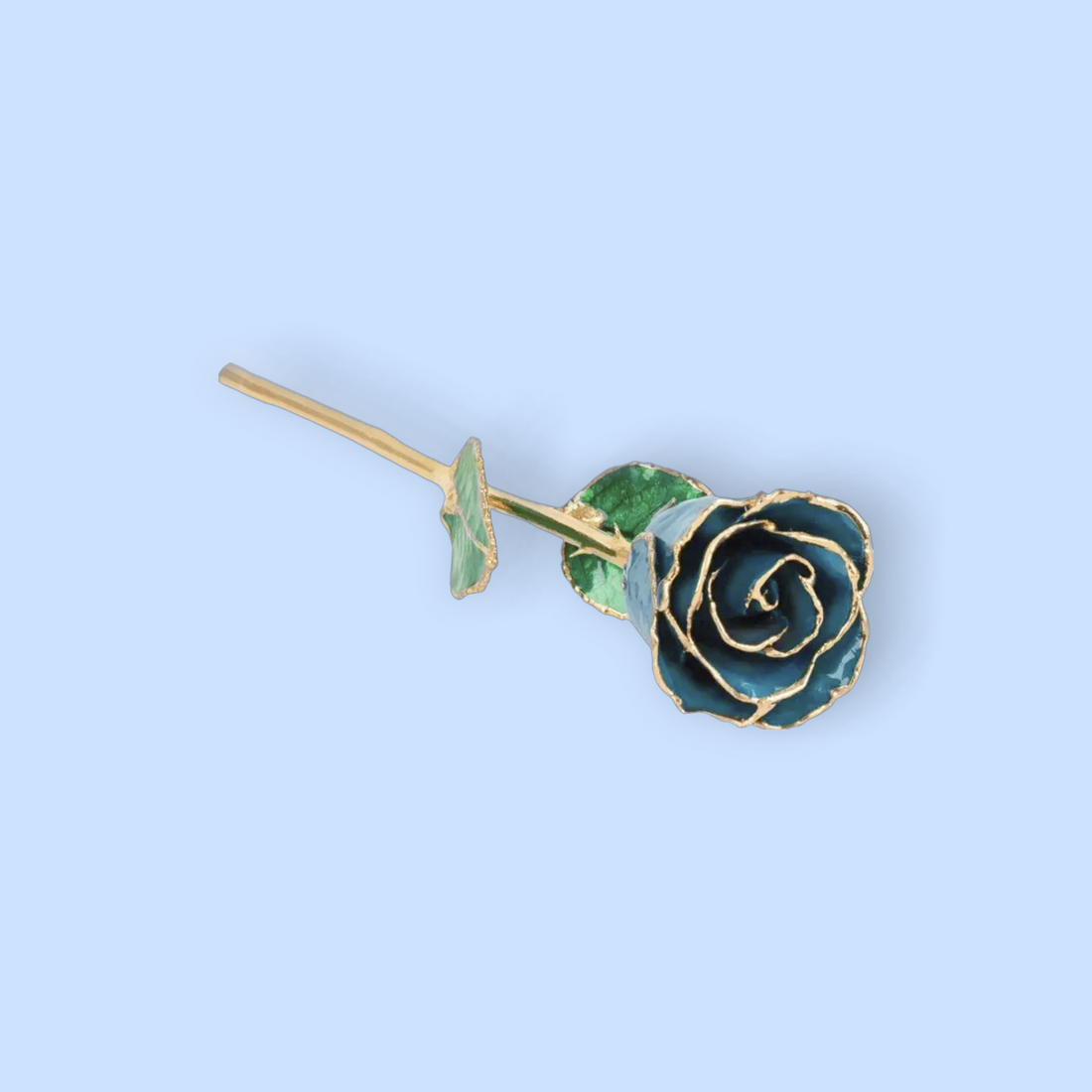 Lacquered Blue Zircon Colored Rose with 24K Gold Trim