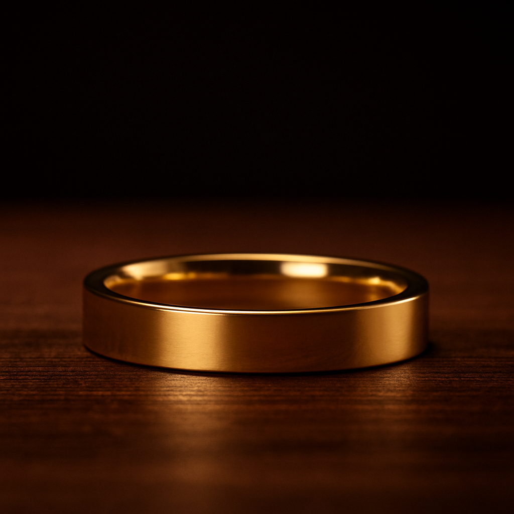 Gold ring on a dark wooden surface