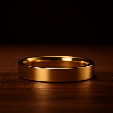 Gold ring on a dark wooden surface