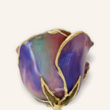 Multicolored flower-shaped object with gold accents on a white background