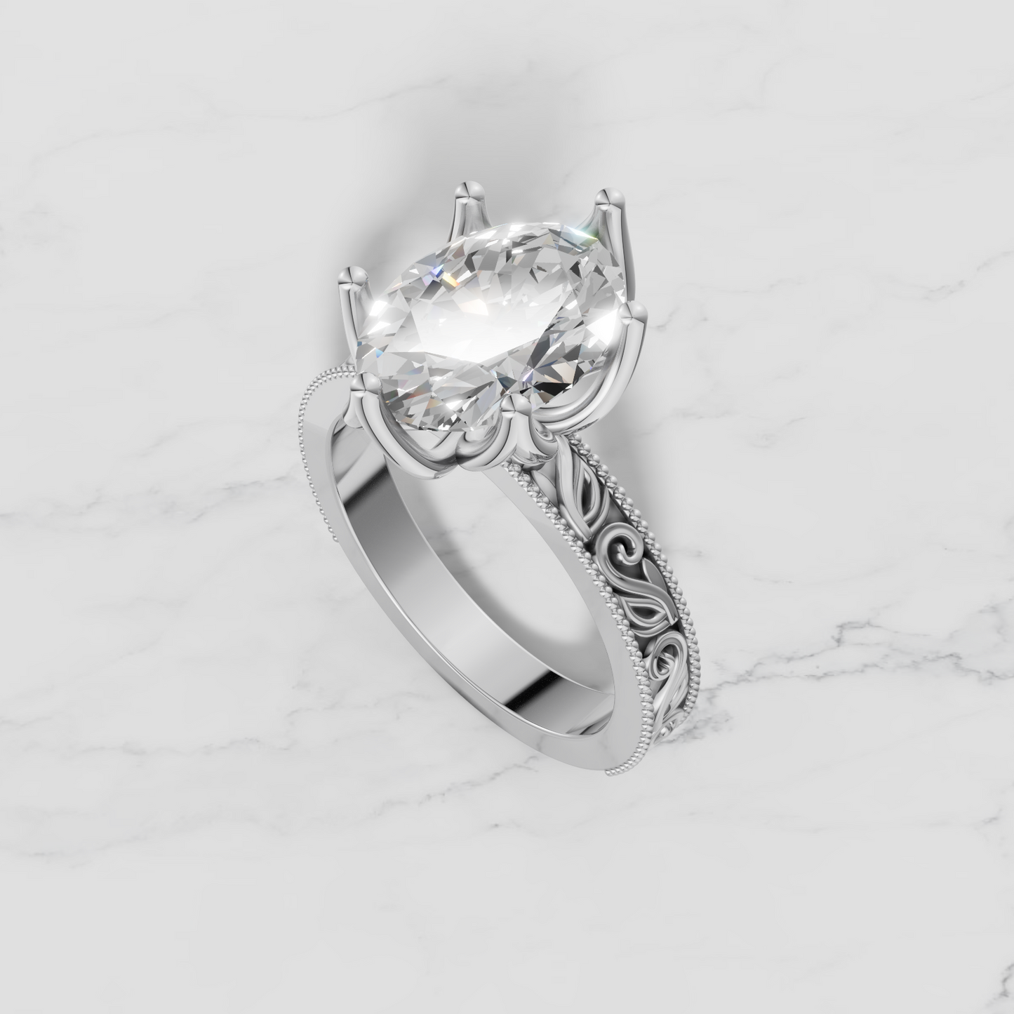 14K Oval Solitaire Sculpted Engagement Ring - Lab Diamond