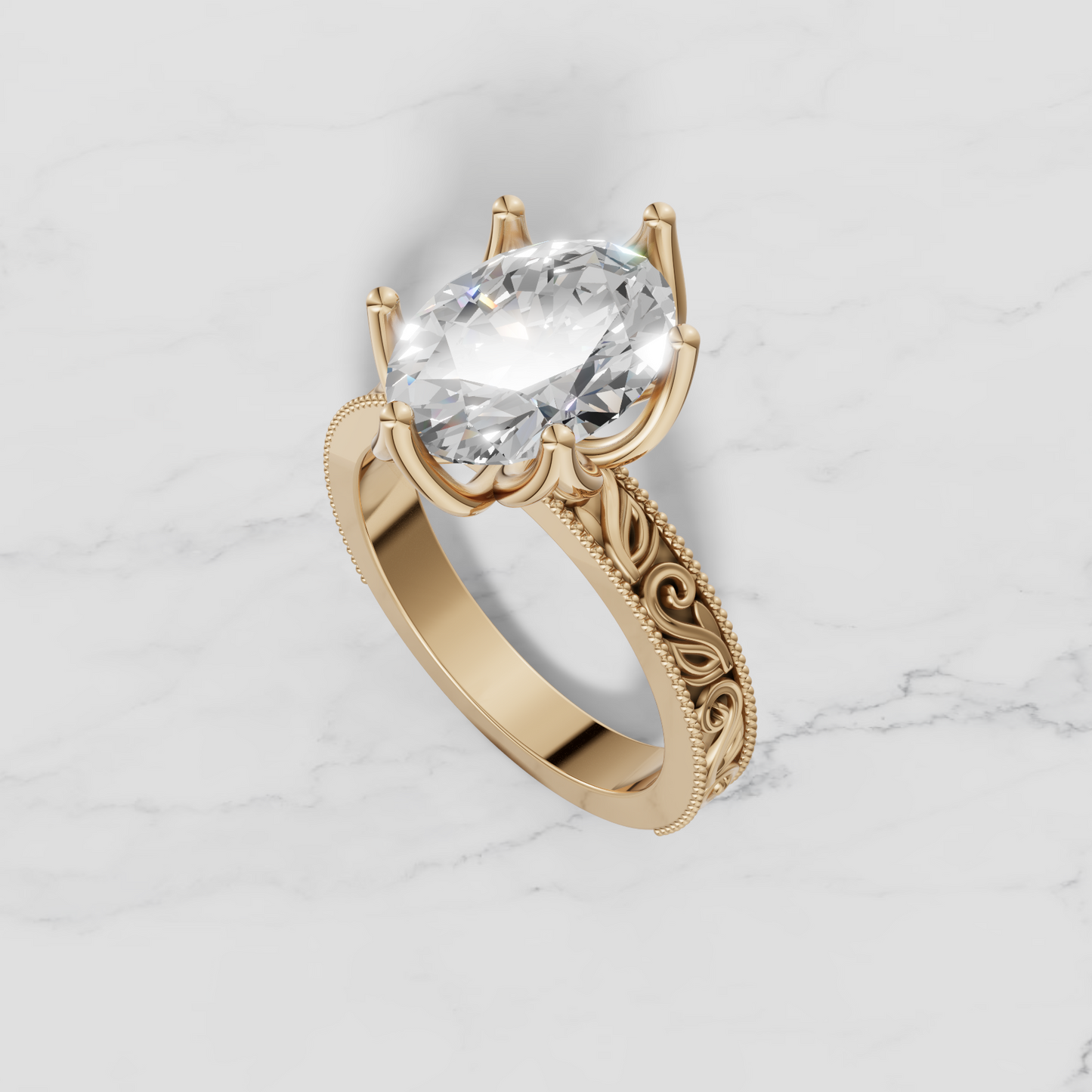 14K Oval Solitaire Sculpted Engagement Ring - Lab Diamond