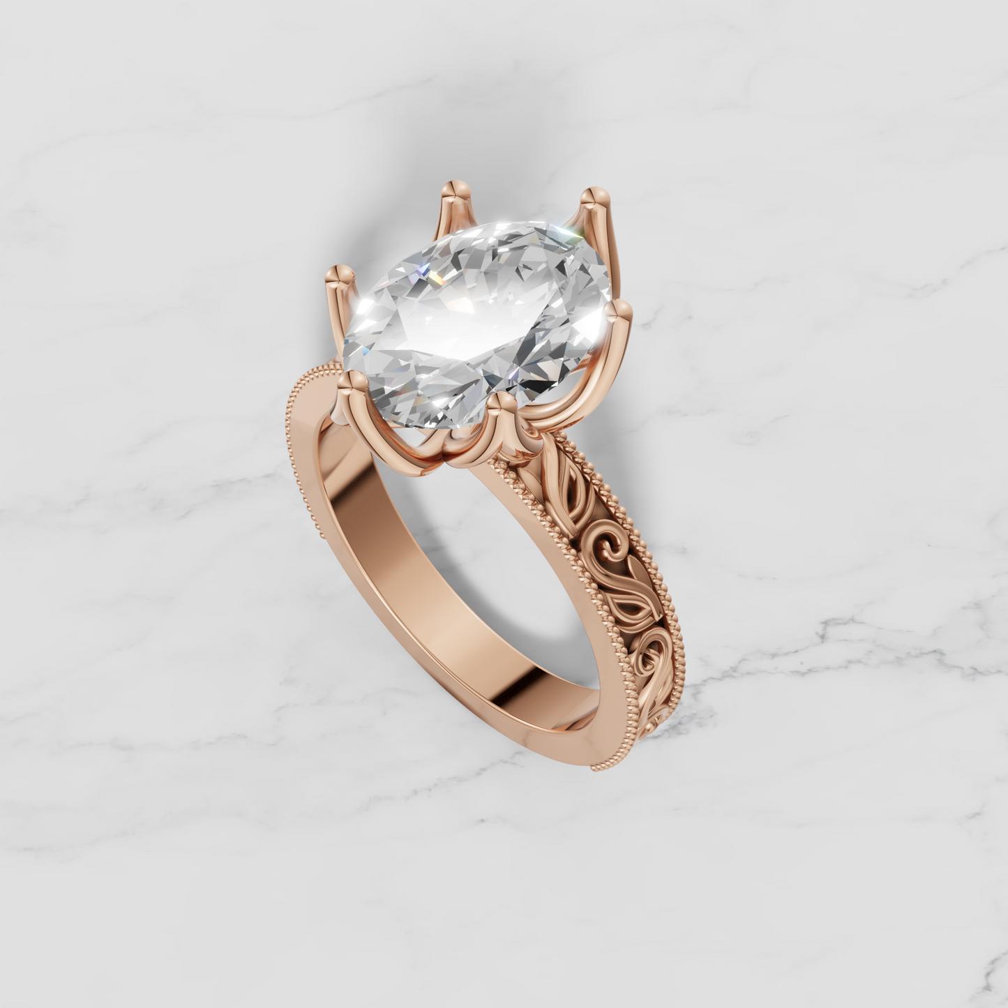 14K Oval Solitaire Sculpted Engagement Ring - Lab Diamond