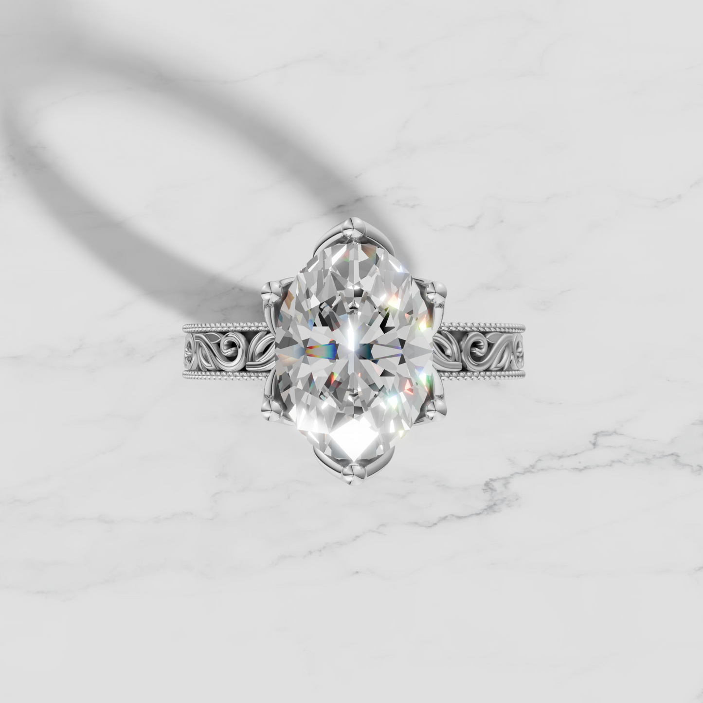 14K Oval Solitaire Sculpted Engagement Ring - Lab Diamond