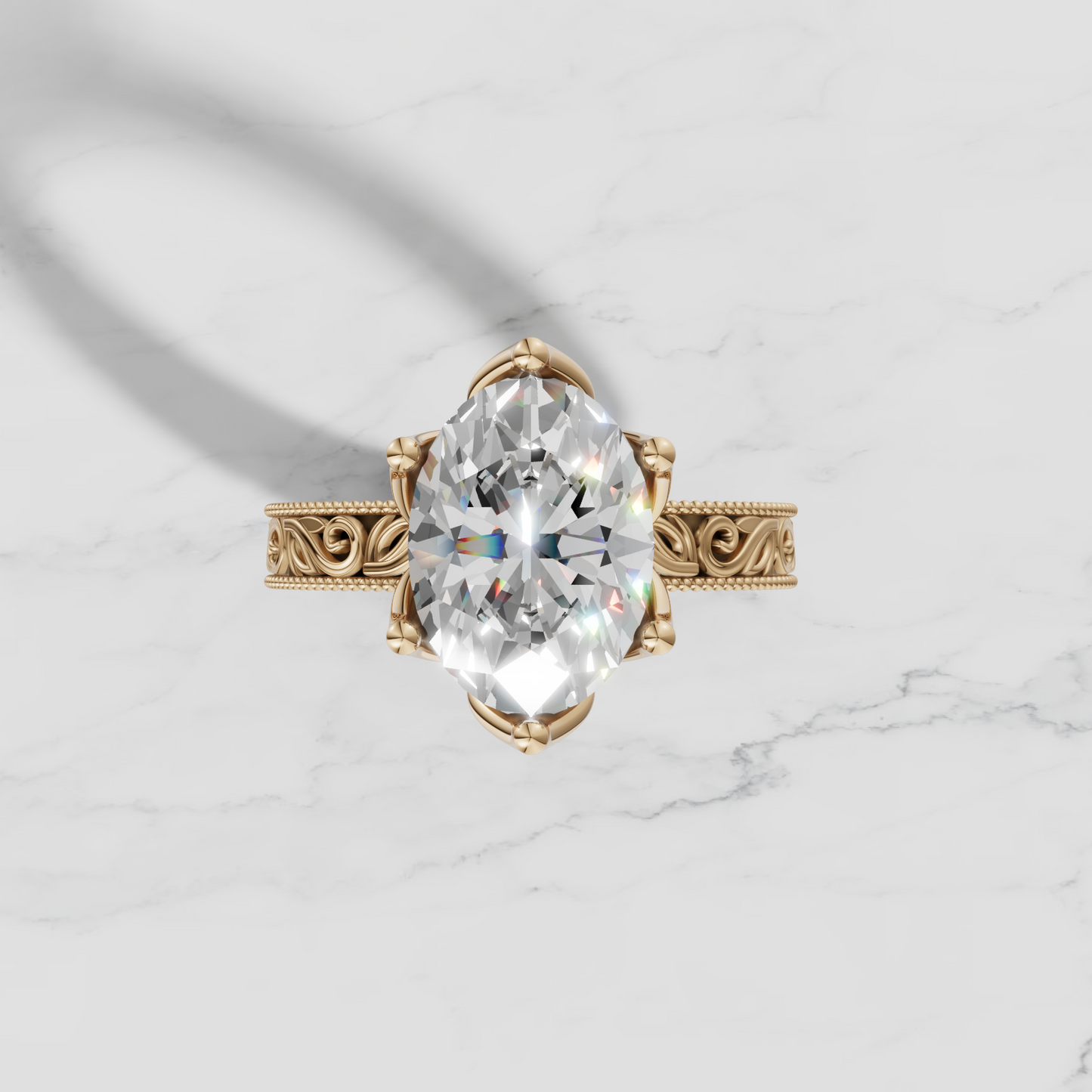 14K Oval Solitaire Sculpted Engagement Ring - Lab Diamond