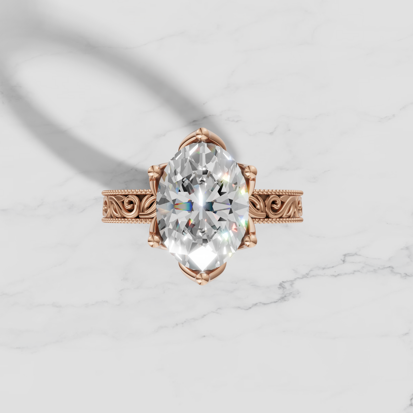 14K Oval Solitaire Sculpted Engagement Ring - Lab Diamond