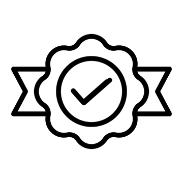 Black check mark icon with decorative border on a white background