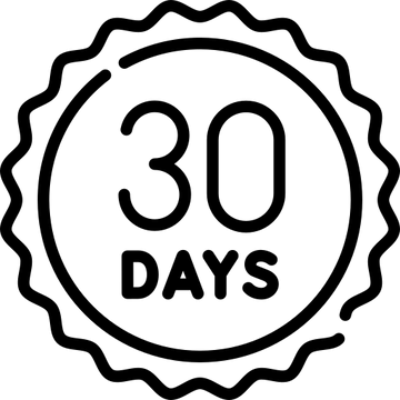 Circular badge with '30 Days' text on a white background