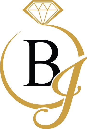 Logo with 'Bj' initials, a diamond, and a gold ring on a white background