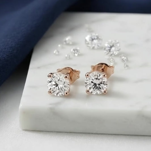 14K Basket Lab Grown Diamond Stud Earrings (0.70ctw) (4-Prong)