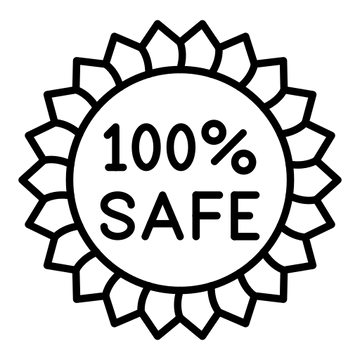 Black and white icon with '100% Safe' text inside a circular design on a white background