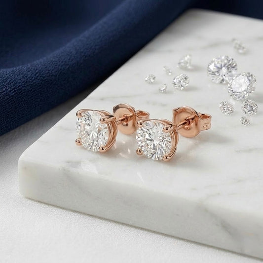 14K Basket Lab Grown Diamond Stud Earrings (2.50ctw) (4-Prong)