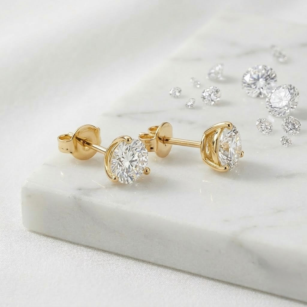14K Cocktail Lab Grown Diamond Stud Earrings (4.00ctw) (3-Prong)